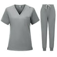 thumbnail image 1 of mihongmao Plus Size Scrubs Cozy Fit Wide Leg Soft Medical Nurse Gowns Short Sleeve Nurse Workwear Separate Set Gray L, 1 of 5