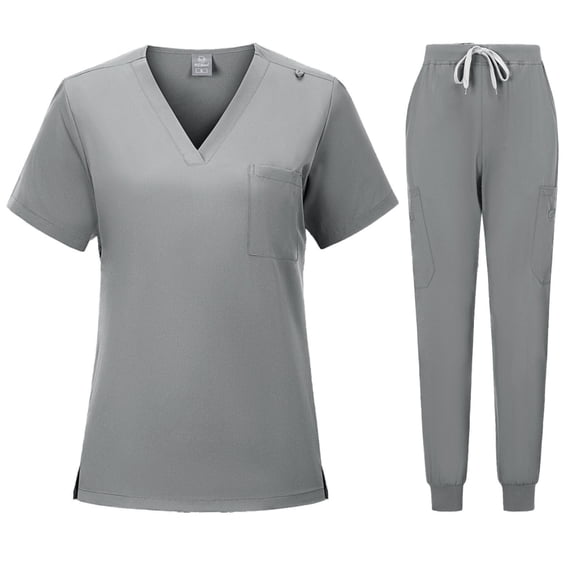 mihongmao Plus Size Scrubs Cozy Fit Wide Leg Soft Medical Nurse Gowns Short Sleeve Nurse Workwear Separate Set Gray L