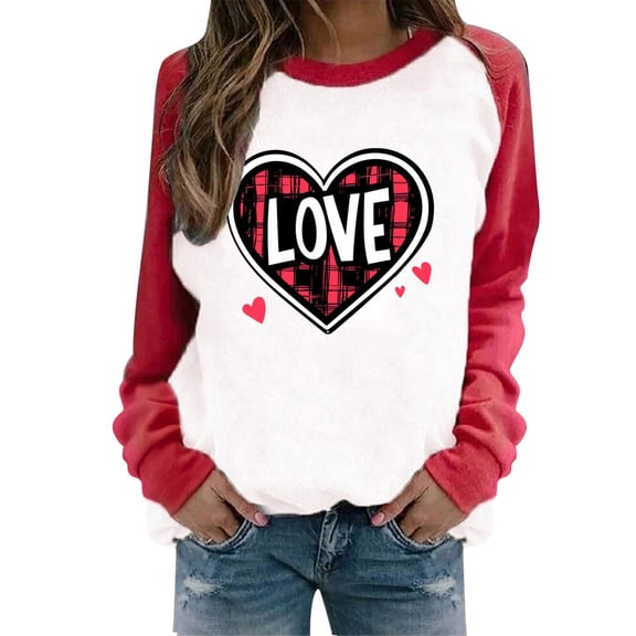 mihongmao Plus Size Valentine Shirts for Women Valentine's Day Shirts for Women Crewneck Graphic Sweatshirts Heart Pullover Casual Long Sleeve Gift Blouse Red 3X