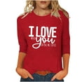thumbnail image 1 of mihongmao Plus Size Valentine Shirts for Women Crew Neck Ladies' Hearted-Printed Round Neck Three Quarter Sleeve 3/4 Sleeve T-shirt Loose Red 5X, 1 of 5