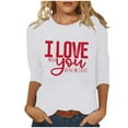 thumbnail image 1 of mihongmao Plus Size Valentine Shirts for Women Crew Neck Ladies' Hearted-Printed Round Neck Three Quarter Sleeve 3/4 Sleeve T-shirt Loose White S, 1 of 5