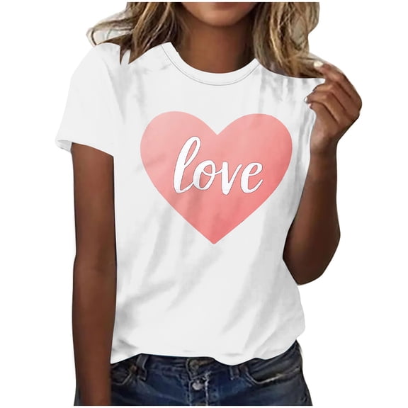 mihongmao Plus Size Valentine Shirts for Women Round Neck Print Casual Print Short Sleeved Short Sleeved Round Neck Top/shirt White 4X