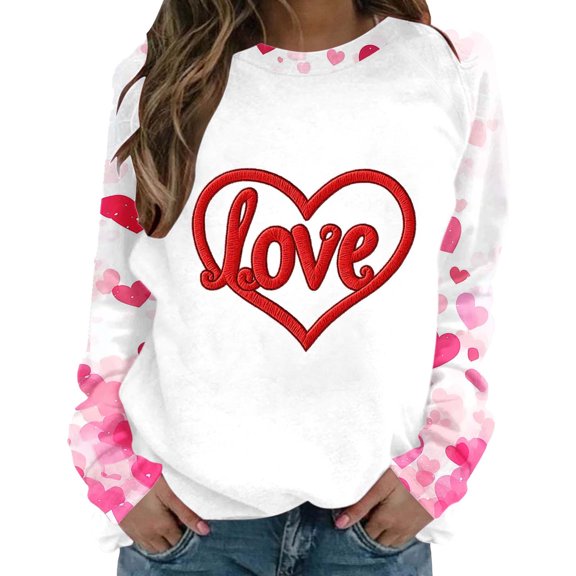 mihongmao Plus Size Valentine's Day Sweatshirt for Women's Casual Fashion Heart Gradient Unstructured Print Long Sleeve Round Neck Sweatshirt Top Red S