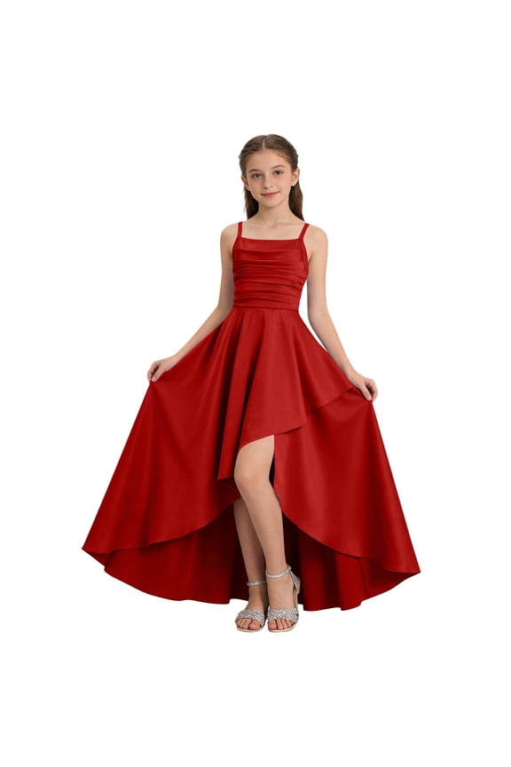 Prom Girl Dress Party Ball Gown Girls Sleeveless Stretchy Dress A Line Twirly Skater School Recital Sleeveless Round Neck Red 16-17 Years