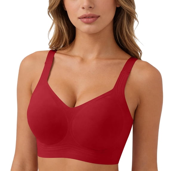 mihongmao Pumping Bra Large Bust Jelly Bras for Women Push Up No Underwire Bra Comfy Soft Buttery Yoga Bralette Everyday Sport Tshirt Brassiere Red 3X