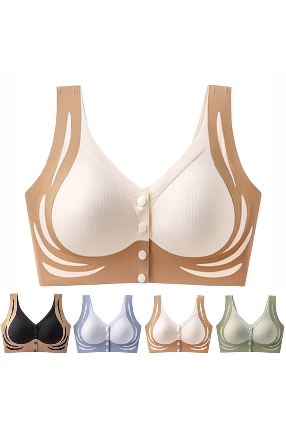 Push Up Bra Racerback Bras Front Snaps Women's Non-steel Lace Stitching Comfortable and Breathable Gathered Adjustable Bra Underwear Gray 5X