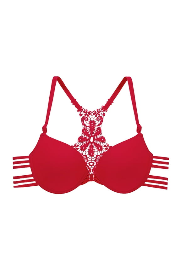 Push Up Bras for Women Racerback Bras Women Bras Plus Size Behind Buckle Comfortable Breathable Exhaust Base Non-Steel Ring Buckle Front Buckle Underwear Red S