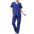 thumbnail image 1 of mihongmao Scrubs Sets Medical Uniform Stretch V-Neck Top Straight-Leg Pants Women's Polyester/Cotton Hand Wash Gowns Short Sleeve Nurse's Workwear Separate Set Blue XL, 1 of 2