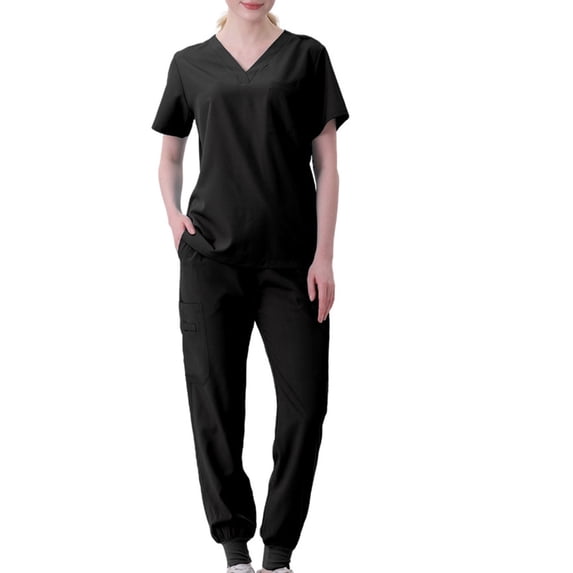mihongmao Scrubs for Women Wide Leg Pants Cozy Fit 4-Way Stretch Cotton Medical Nursing Uniform Set Cotton Hand Wash Gowns Short Sleeve Nurse Workwear Separate Set Black M