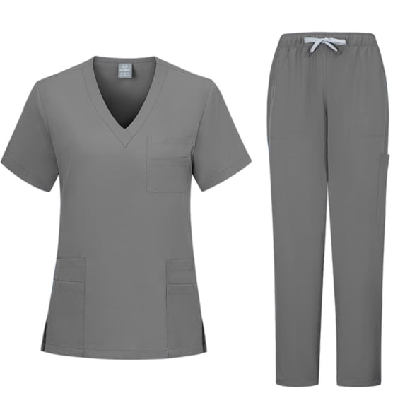 mihongmao Scrubs for Women Black Cozy Fit Jogger Pants Breathable Cotton Medical Healthcare Set Gowns Short Sleeve Nurse Workwear Separate Set Gray L