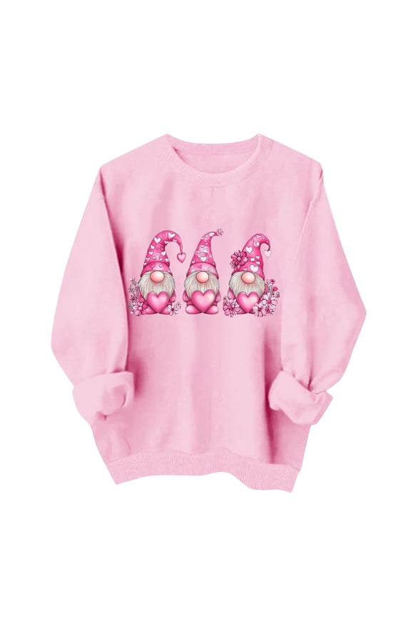 Sequin Graphic Valentine Hoodie Women's Round Neck Christmas Printed Sweatshirt Long Sleeved Top Sweatshirt Hooded Sweatshirt Pink XS