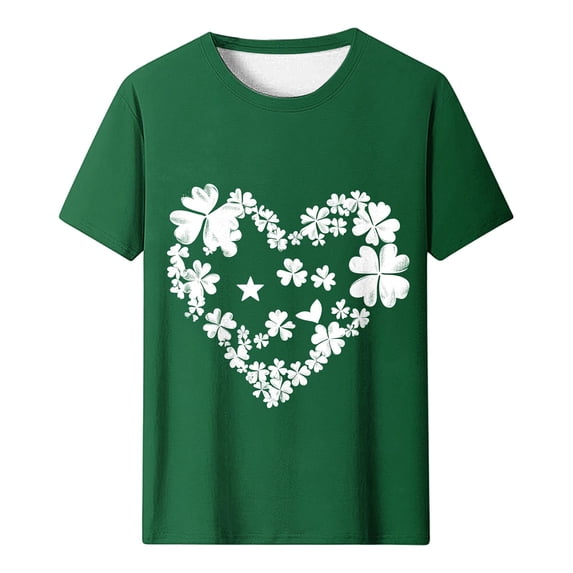 mihongmao Shamrock Print T Shirts for Women Ladies and Gentlemen's Casual St. Patrick Print Short Sleeved Round Neck Top Green S