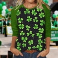 thumbnail image 1 of mihongmao Shamrock Print Women's Tops Women's Crew Neck 3/4 Sleeve Raglan Sleeve St. Patrick's Day Loose T-Shirt Green 4X, 1 of 7