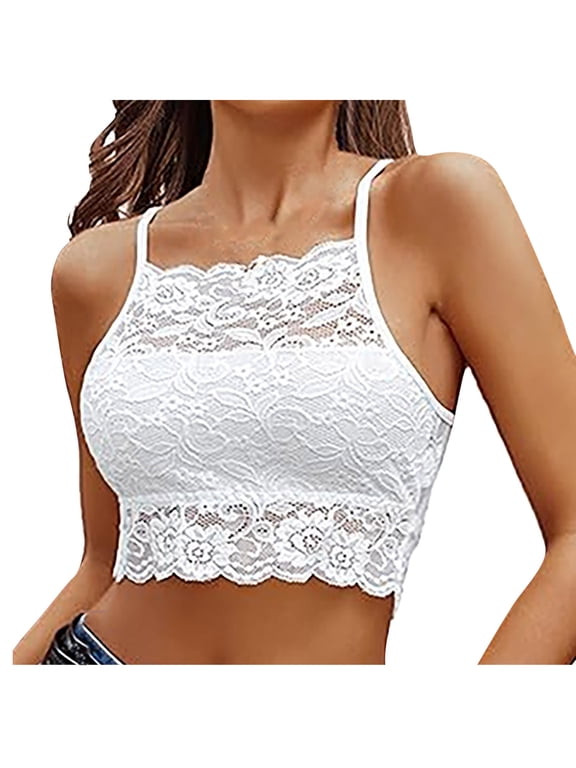 Sports Bras for Women Binder Bra Cotton Bras Women's Solid Lace Wrapped Chest and Backless-thin Bra with Padding Breathable Underwear Daily Bra White S