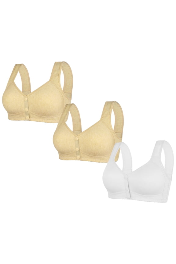 Sports Bras for Women High Support Sports Bra Plus Size 3PC Women's Solid Color Large Breathable No Steel Ring Front Opening Bra Wrapped Up Cup Side Fold Breast Lift Bra White S