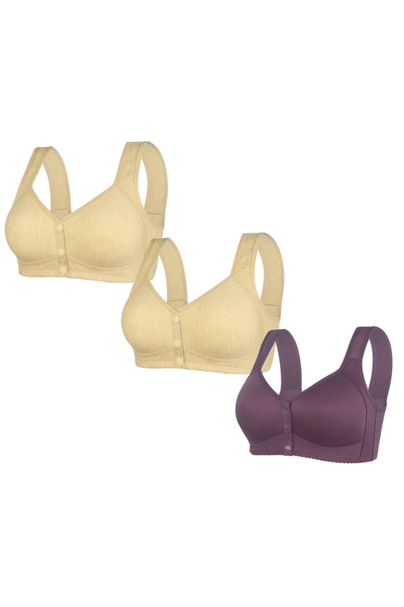 Sports Bras for Women High Support Sports Bra Plus Size 3PC Women's Solid Color Large Breathable No Steel Ring Front Opening Bra Wrapped Up Cup Side Fold Breast Lift Bra Purple 5X