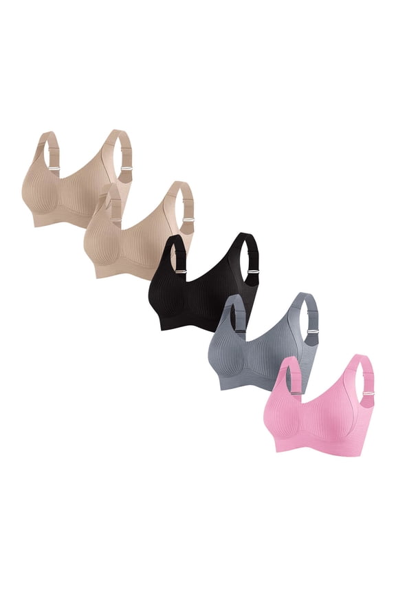 Sports Bras for Women Binder Bra 5PC Woman's Solid Color Gathered Together Large Size Daily Bra Underwear No Rims Pink XL