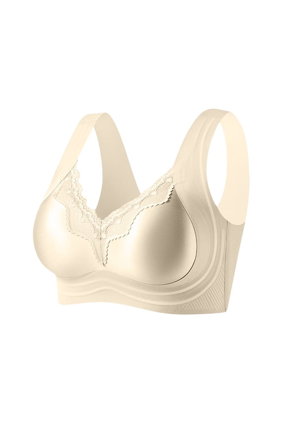 Sports Bras for Women Strapless Bra for Large Breasts Women's Solid Color Lace Patchwork Push-up Breathable Bra White XL
