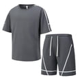 thumbnail image 1 of mihongmao Spring Outfits for Men Solid-Color Casual Loose Sports Pocket Elastic-Waist Shorts Short Sleeve Round-Neck Blouses Top Set Gray 4X, 1 of 6
