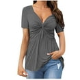 thumbnail image 1 of mihongmao Spring Tops for Women Women's Casual V-neck Bow Sexy Short-sleeved T-shirt Top, 1 of 6