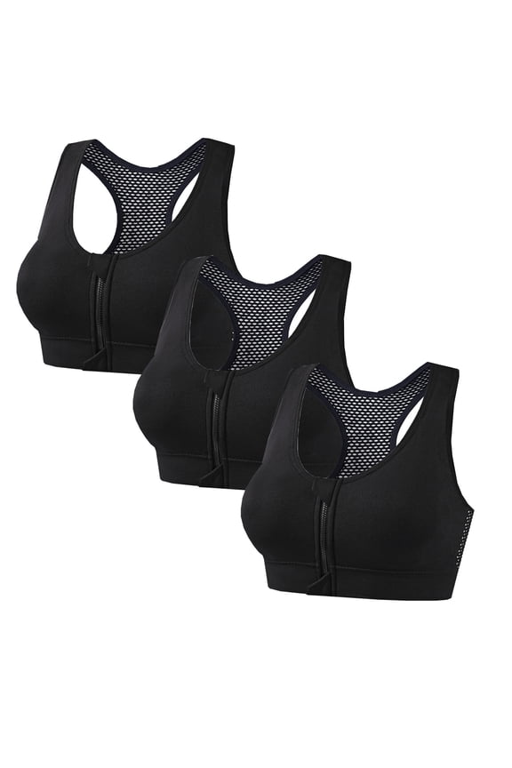 Strapless Bra Breast Feeding Bras 3PCWomen's Solid Color Underwire Front Zipper Back Gathered Sports Bra Black L