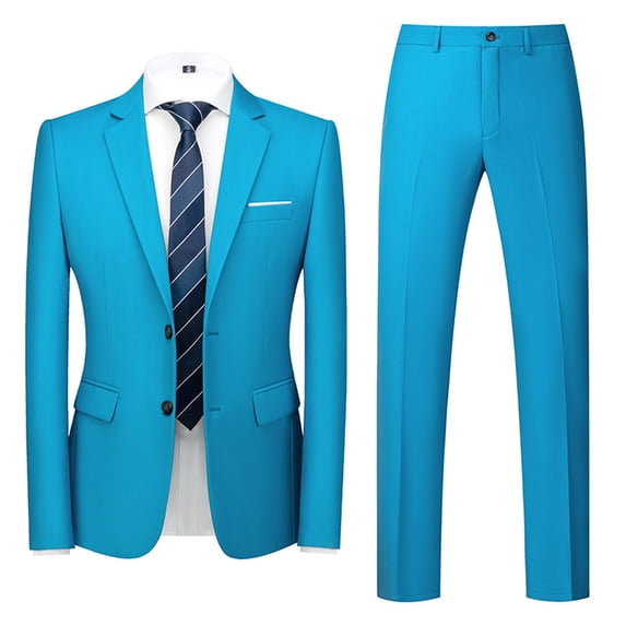 mihongmao Suits for Men Prom Party Wedding Blazers and Slacks Man Dress Performance Outfit Stage Button Long Sleeve Jacket Long Pants Suit Set Light Blue X5X
