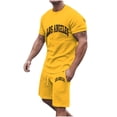 thumbnail image 1 of mihongmao Summer 2 Piece Lounge Set Men Casual Outfits New Fashion Casual Men's T-shirt Set Print Sports Short Sleeve Round-Neck Blouses Shirts Sets Yellow M, 1 of 4