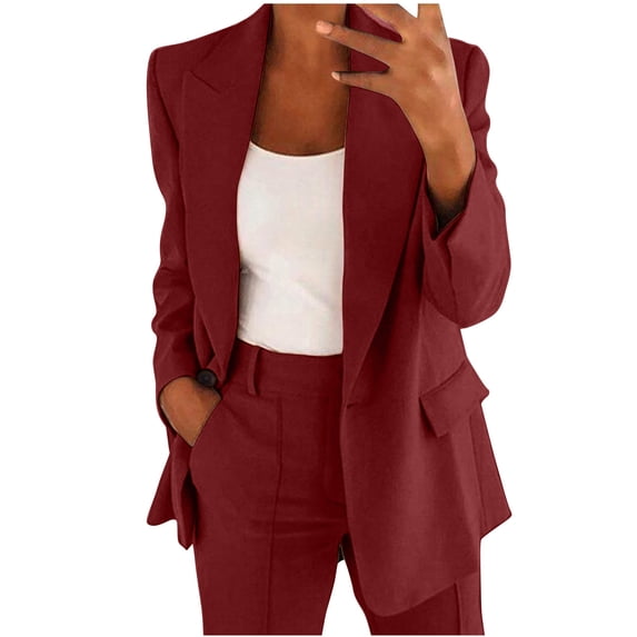 mihongmao Summer 2 Piece Lounge Set Women Vacation Outfits Women Solid Long Sleeve Cardigan Coat Pockets Long Pants Suit Wine S