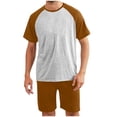 thumbnail image 1 of mihongmao Summer Comfy Pajams Mens 2 Piece Outfits Tshirts and Sweat Shorts Men's Pajama Set Sleepwear Dry Short Sleeve Shirts Shorts Soft Comfy Sleep Sets Brown 5X, 1 of 4