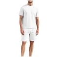 thumbnail image 1 of mihongmao Summer Mens Sets Plus Size Men Solid-Color Casual Loose Sports Loose Pocket Drawstring Shorts Round-Neck Top Two-piece Set White 3X, 1 of 9