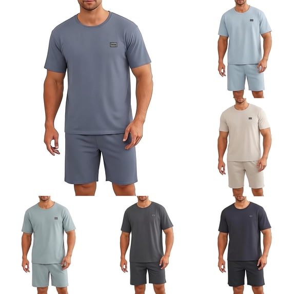 mihongmao Summer Outfits for Men Casual Solid Color Round Neck Button Down Short Sleeved Shirt Loose Waist Shorts Set Black 2X
