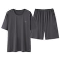 thumbnail image 1 of mihongmao Summer Outfits for Men Casual Solid Color Round Neck Button Down Short Sleeved Shirt Loose Waist Shorts Set Dark Gray 4X, 1 of 4