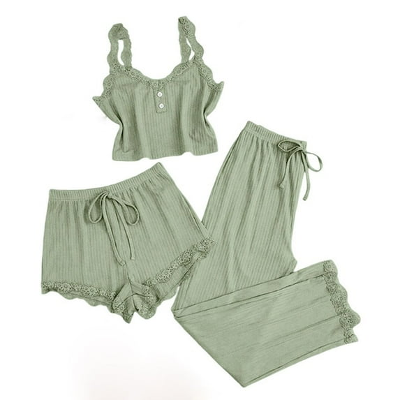 mihongmao Summer Spring Outfits for Women Club Outfits Women's Lace Lace Patchwork Pajamas and Women's Home Clothes Green M