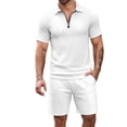 thumbnail image 1 of mihongmao Summer Sweat Suits for Mens 2 Piece Summer Outfits Men's Summer Casual Solid Color Short Sleeved Shorts Elastic Waist Drawstring Set White 3X, 1 of 8