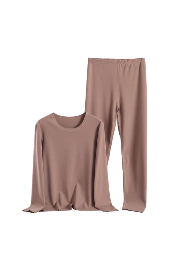 Summer Sweatsuits Women 2 Piece Outfit Cruise Outfits Women Fashion Winter Velvet Solid Color Double-sided Velvet Warm Round Neck and Long Sleeves Warm Home Clothes Pajamas Set Khaki 5X