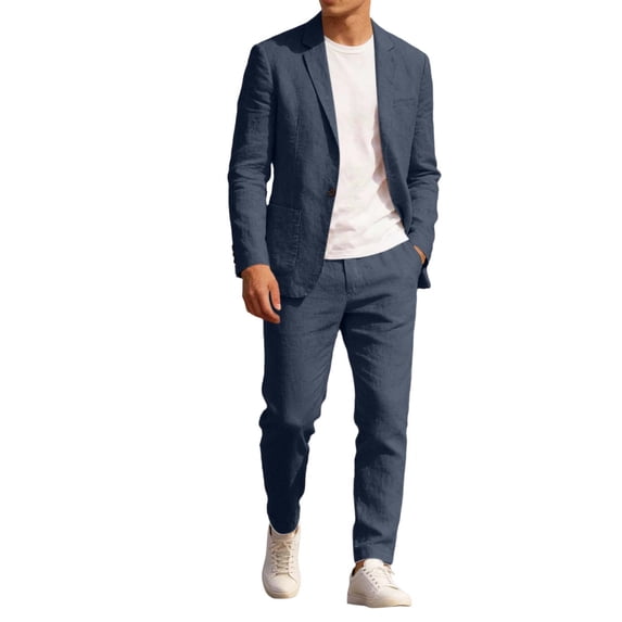 mihongmao Summer Vacation Outfits for Men Y2k Outfits Men's Solid Color Pocket Long Sleeved Button Turndown Collar Top Pocket Button Waist Long Pants Suit Sets Navy 4X