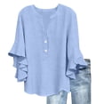 thumbnail image 1 of mihongmao Summer White Button Down Shirt Women Cotton Shirts Linen Tshirts Button Down Shirts Women's 3/4 Lace Sleeve V-neck Button Casual Print Loose Light Blue XL, 1 of 9