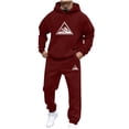thumbnail image 1 of mihongmao Sweatsuits Men 2 Piece Outfit Men Casual Pullover Hooded Sports Print Long Sleeve Trousers Two-Piece Elastic Waist Tracksuit Wine XL, 1 of 5