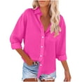 thumbnail image 1 of mihongmao Tank Tops for Women 2024,Womens Color Button Shirts V Neck Loose Blouse Longt Sleeve Casual Work Tunic Tops with Pocket,Up to 65% off Hot Pink M, 1 of 5
