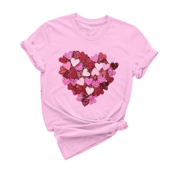 mihongmao Tee Shirts for Women Graphic Tee Women Casual Round Neck Short-sleeved Christmas Tree Printed T-shirt Pink L