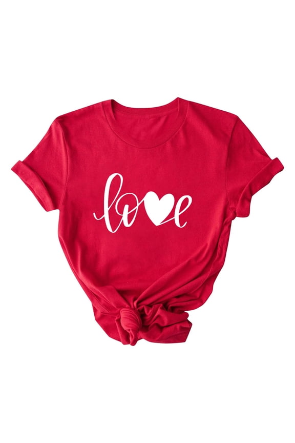 Tee Shirts for Women Graphic Tee Women Lover Printed T-shirt Round Neck Short Sleeved Top Red M