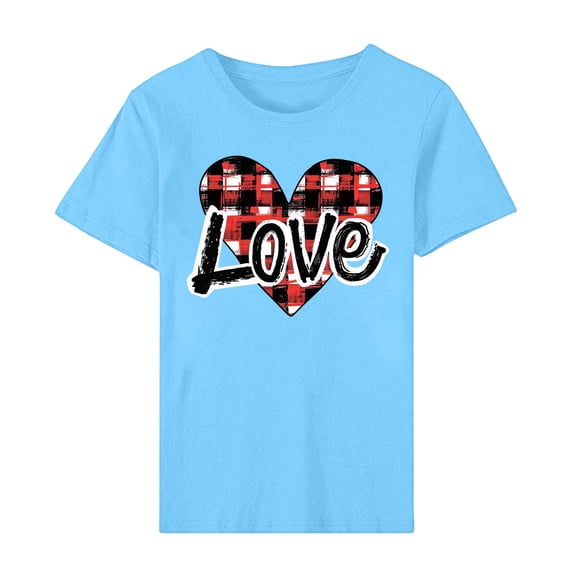 mihongmao Tee Shirts for Women Graphic Tee Women Short-sleeved Crew-neck Pullover Casual Valentine's Day Sky Blue M