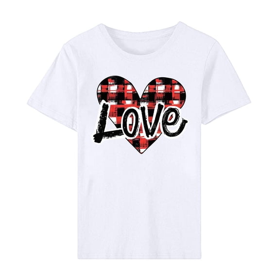 mihongmao Tee Shirts for Women Graphic Tee Women Short-sleeved Crew-neck Pullover Casual Valentine's Day White S