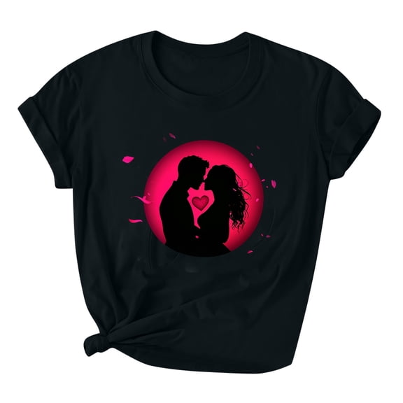 mihongmao Tee Shirts for Women Graphic Women Lover Printed T-shirt Round Neck Short Sleeved Black XL
