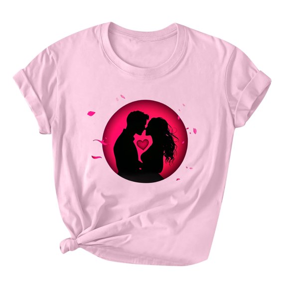 mihongmao Tee Shirts for Women Graphic Women Lover Printed T-shirt Round Neck Short Sleeved Pink S