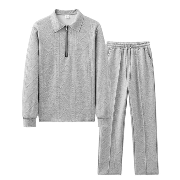 mihongmao Travel Outfits for Men 2 Piece Sets Men's Long Sleeved Solid Color Hooded Button Zipper Pocket Long Sleeved Pants Drawstring Set Gray M