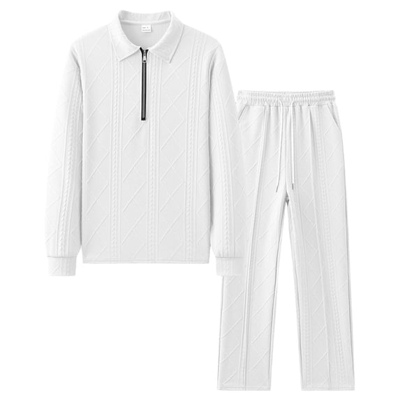 mihongmao Travel Outfits for Men 2 Piece Sets Men's Long Sleeved Solid Color Hooded Button Zipper Pocket Long Sleeved Pants Drawstring Set White M
