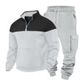 thumbnail image 1 of mihongmao Travel Sets for Men 2 Piece Men Casual Pullover Hooded Sports Solid Long Sleeve Trousers Two-Piece Elastic Waist Tracksuit Gray M, 1 of 8