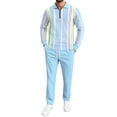 thumbnail image 1 of mihongmao Two Piece Sets for Men Style Printed Casual Fashion Zipper Long Sleeves Shirt Drawstring Pocket Long Pants Sets Light Blue S, 1 of 6
