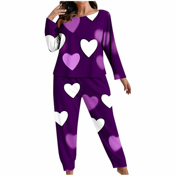mihongmao Two Piece Sets for Women Casual Outfits Women's Plus Size Fashionable Print Long Sleeved Pants Casual Home Suit Set Purple 3X